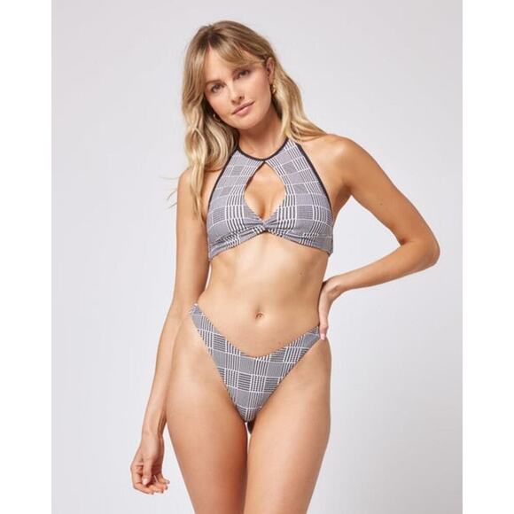 L*Space Jessy High Neck Cutout Bikini Top Best I Ever Plaid Size Large NEW! - Picture 1 of 8